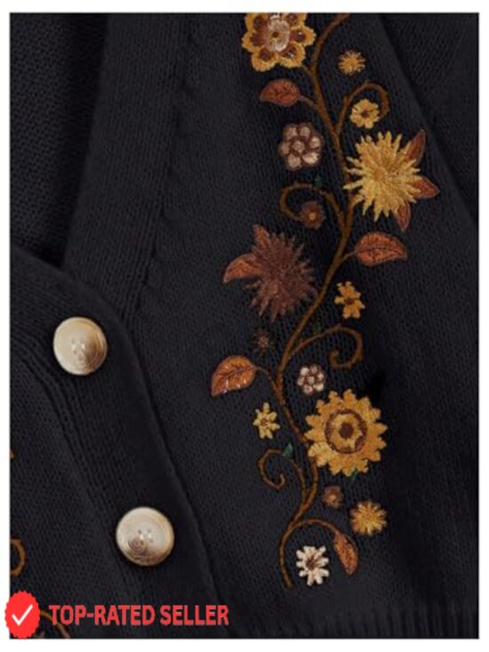 Floral Boho Cropped Cardigan Sweater Cottagecore Western Embroidery Button Down - Picture 2 of 5